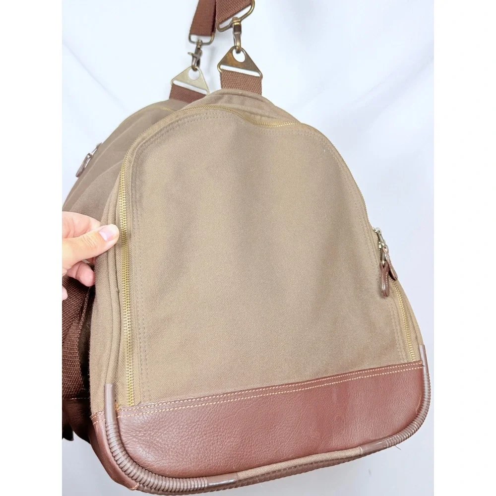Battenkill Style Canvas Leather Trim Duffle Bag Khaki Brown Travel Weekend Large